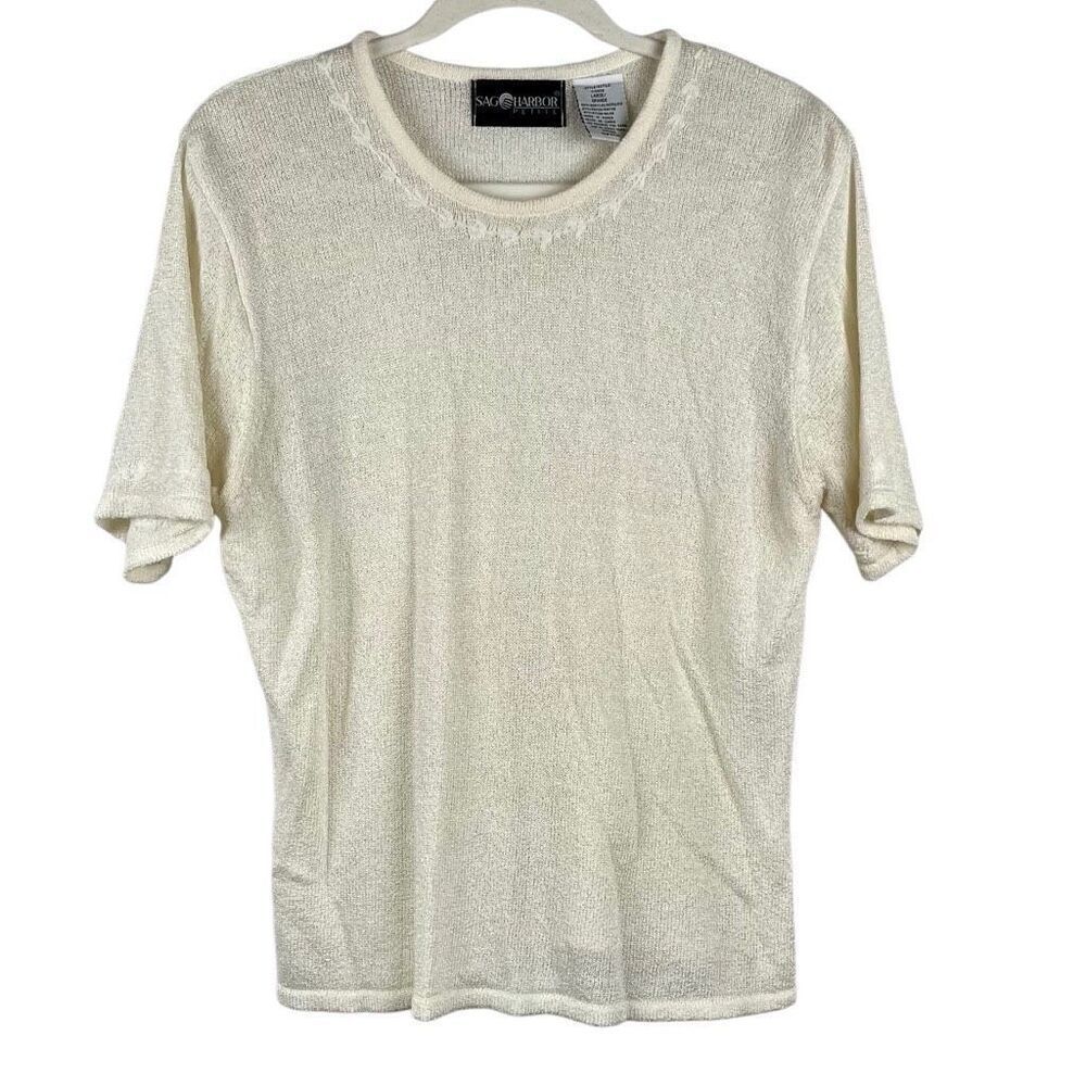 Sag Harbor Petite Cream Sweater Blouse Large